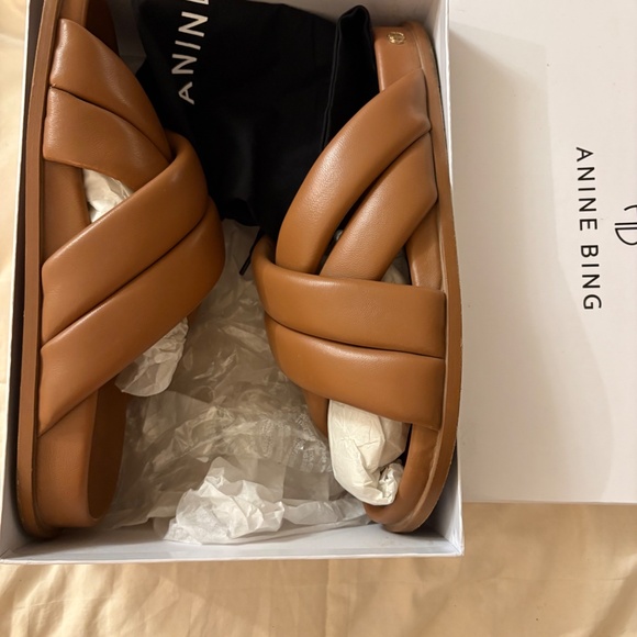 ANINE BING 41 Cris cross puffy slide flat sandal cognac brown - Picture 10 of 10